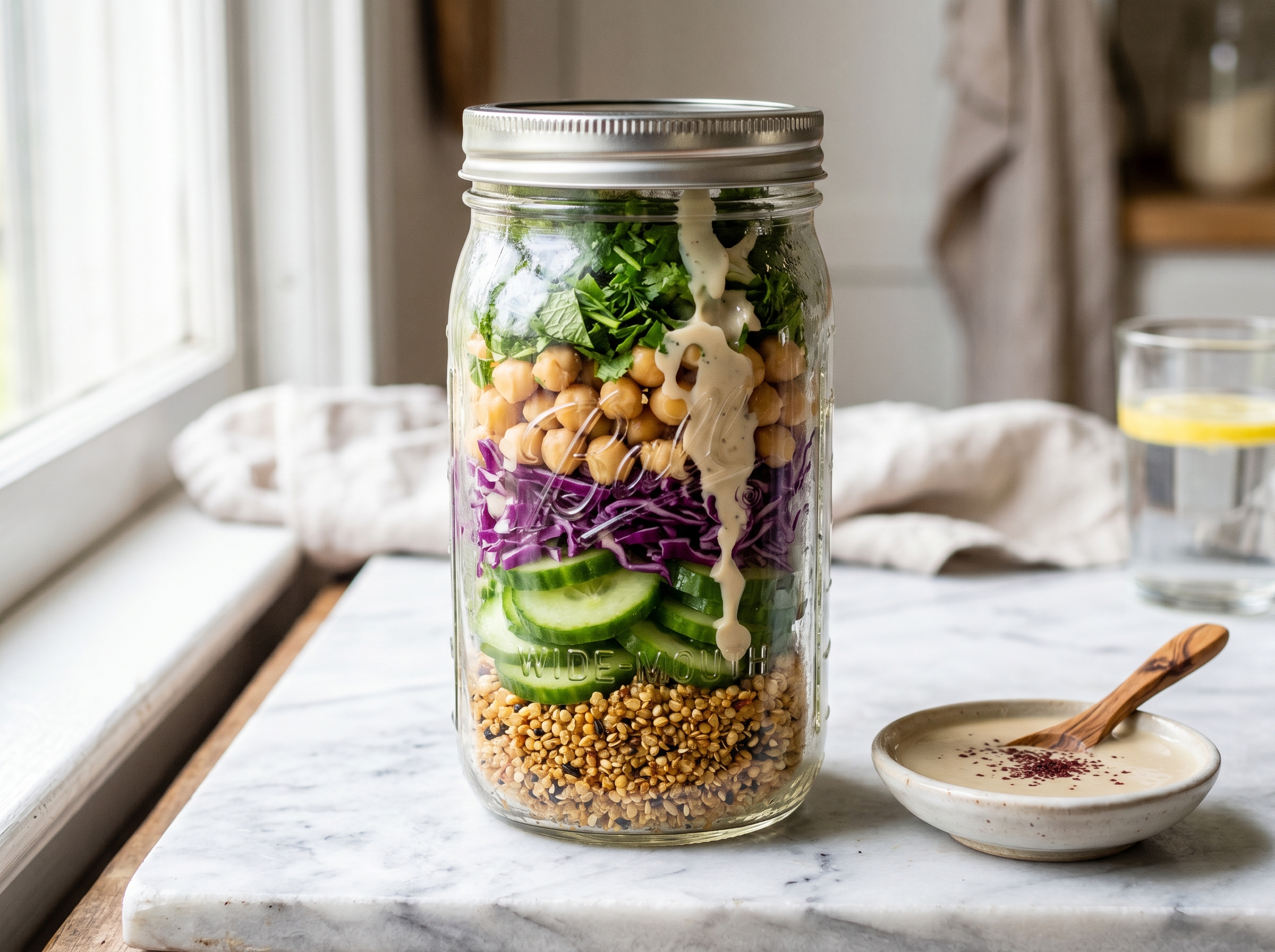 Recipe: Crispy Quinoa Cucumber Tahini Salad Jar